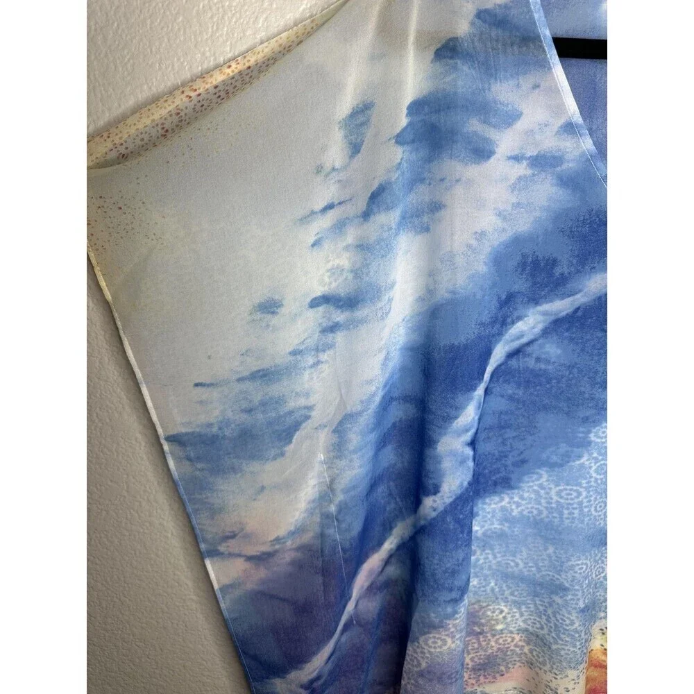 Chicos Poncho Top Womens Small Medium Blue Pink Sheer Chiffon V Neck Boho Flowy - Picture 4 of 5